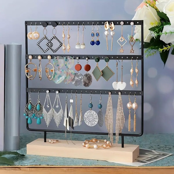 Örhängesställ, Örhängeshållare, Smyckesförvaring, Smyckesdisplay (69 Hål, Svart)
