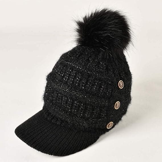 Vintermössa för kvinnor med pompom och 3-knappars skärm - varm foder