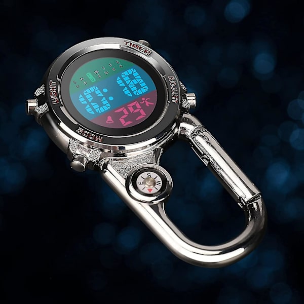 Digitalt Clip On Quartz Ur, Multifunktionelt Ur Med Kompas, Sølv, 1