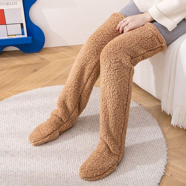 Dame Overknees Fuzzy Sokker Slippers Strømper Vinter Fluffy Lårhøye Bevarmere Plysj Sovesokker