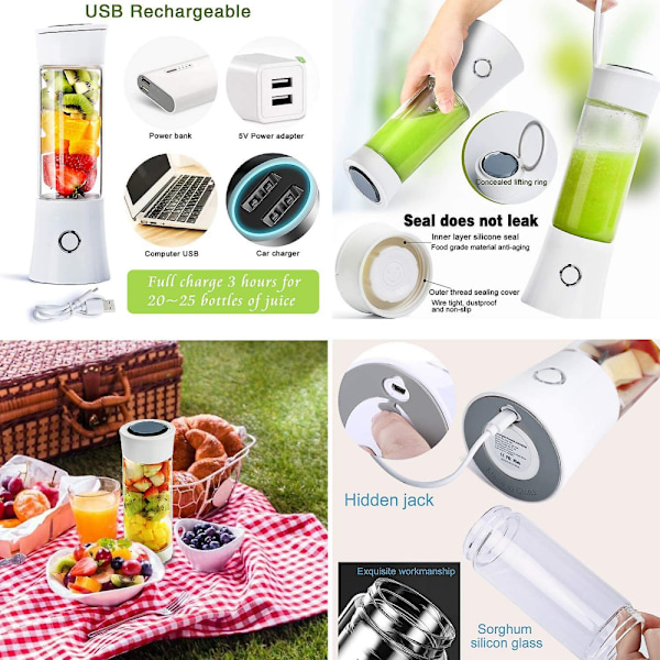 Bärbar mixer, reseblender smoothie maker 480ml USB uppladdningsbar juicer mixer 100w Mini personlig fruktmixer med 6 rostfria stålblad
