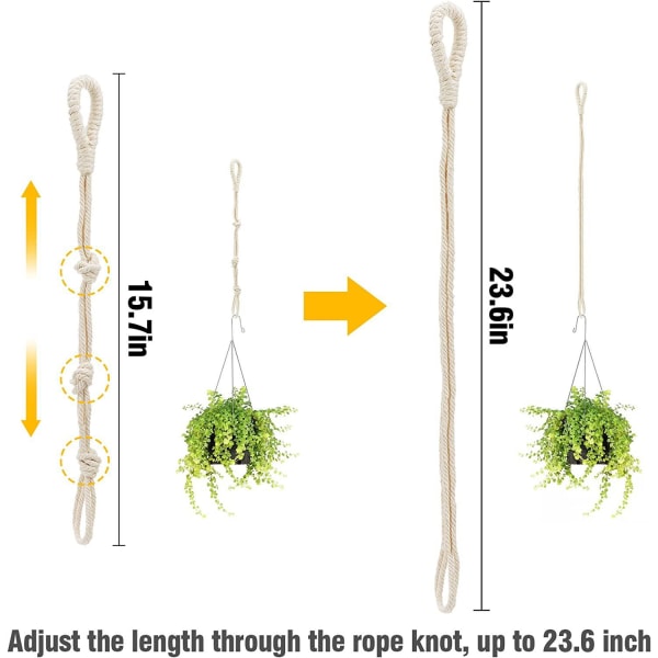 6-pack Macrame växt hängare inomhus hängande planter för växter hållare, olika storlek för Boho heminredning, Elfenben