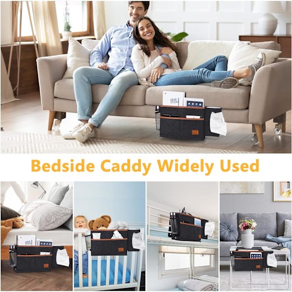 Sengside Caddy med Tissue Box & Flaskeholder til Fjernbetjening/Telefon/Ipad