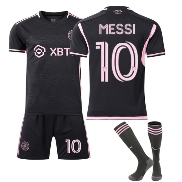 Messi tröja för barn fotbollsutrustning, Miami barn fotbollströja kit pojkar fotboll kortärmad tröjor set,(storlek:22)
