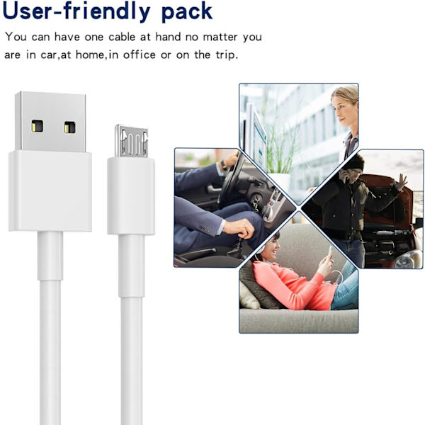 1m Micro USB-kabel - Laddnings- och datakabel - Kompatibel med Android-telefoner, smartphones, surfplattor - Vit