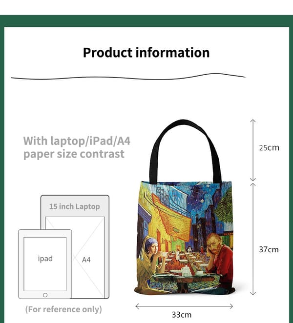 Rolig berömd målning canvas handväska, vacker axelväska, 33*