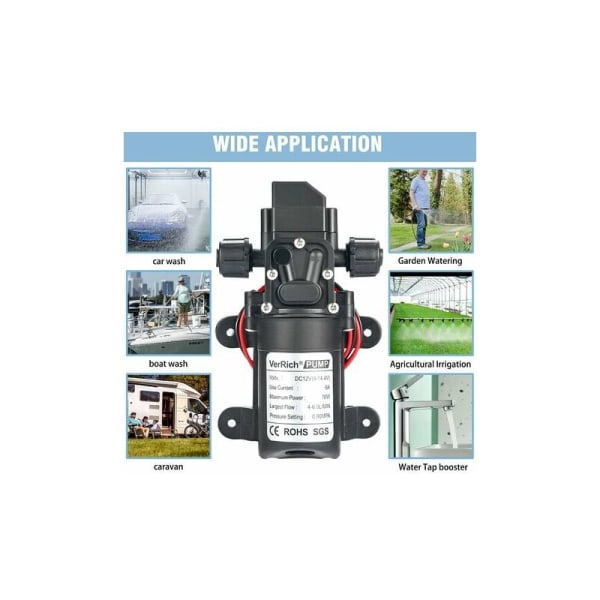 RV Vattenpump 12V DC 12V 60W 130FT 6L/min Högtryck Vattenpump Diafragma Primer Pump RV Vattenpump (Spänning: 12V)