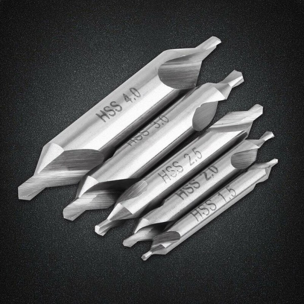 5 stk. 1,5/2,0/2,5/3,0/4,0 mm dobbeltsidet 60 graders centerbor