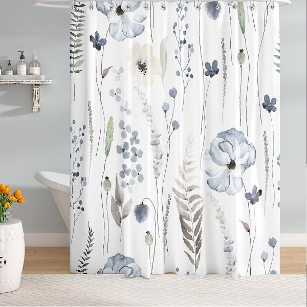 Blommig duschdraperi 71 x 71 tum, Vattentätt tyg blommiga duschdraperi för badrum, Minimalistisk vildblommig duschdraperi