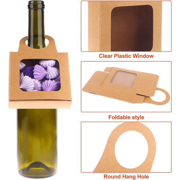 25 st Kraftpapper vinflasklåda med fönster, hopfällbara vingodislådor för