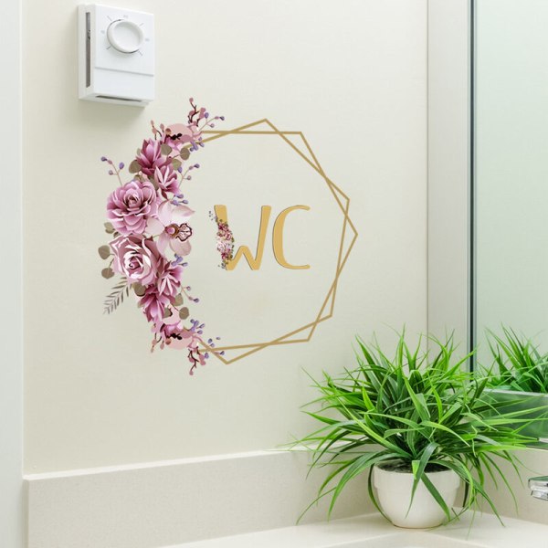 Kukkakuvioinen WC-oven seinätarra, kylpyhuoneen seinätarra itseliimautuva Wa