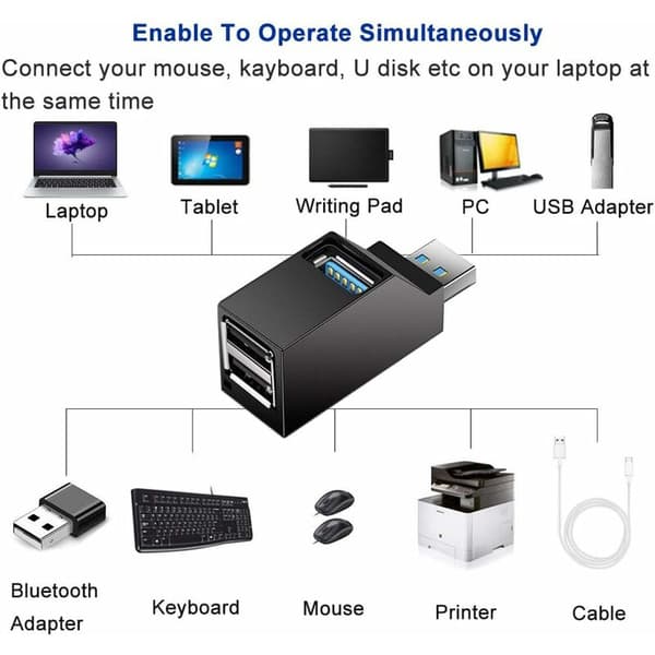 3-Port USB 3.0 Hub (2 USB 2.0 + USB 3.0), Data Hub til PC og andre USB 3.0