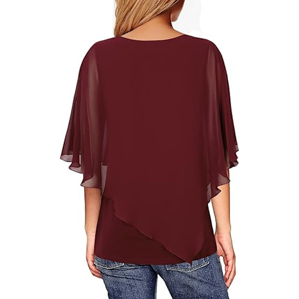 Kvinners lett flytende skjorte dobbeltlags trykt chiffon poncho bluse