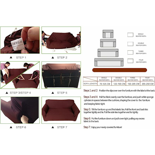 3-seters elastisk sofaovertrekk, sofaovertrekk med armlener (3-seter)