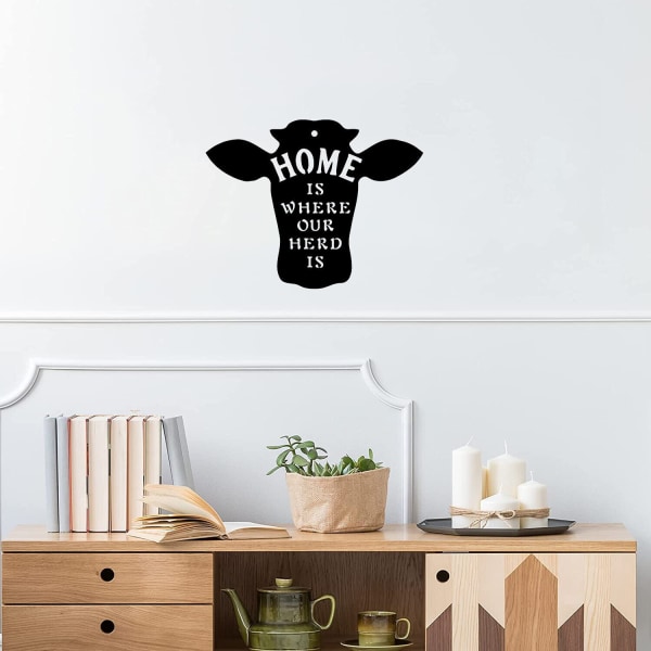 Cow Metal Sign Home är där vår besättning är -Storlek 13,5" x 11" - Country Farmho