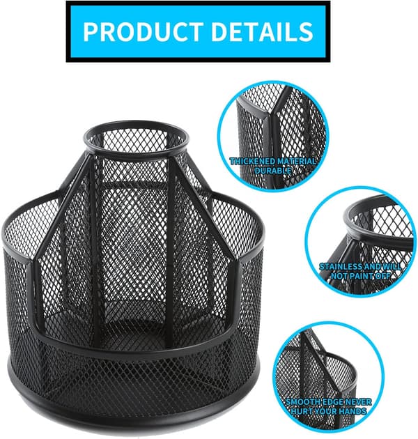 Kontor Opbevaring Mesh Multifunktionel Opbevaringspose Skrivebord, Sort, 16*16*15.8cm.a