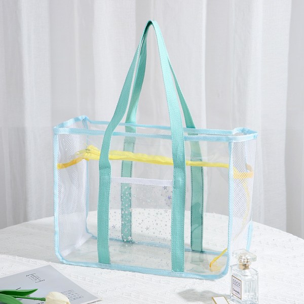 Clear Tote Bag Beach Tote Zipper Closure Casual PVC Women Handbag Transparent Shoulder Bag，Light green