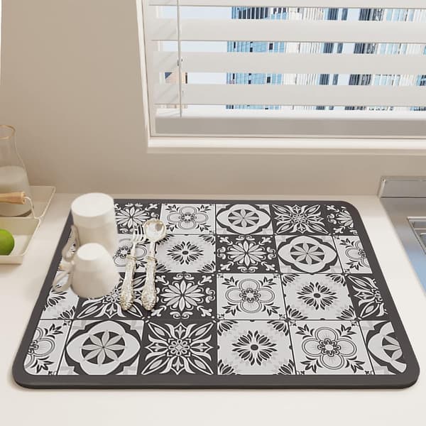 Diskmatta, snabbtorkande nanofiber diskabsorberande matta, absorberande diskmatta kompatibel med restaurangbänkar (30 * 40 CM, grått tryck)