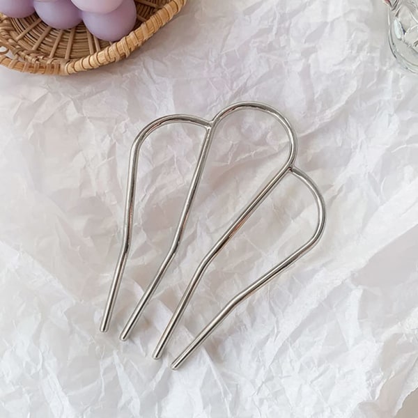 2 stk U-formet hårgaffel Side Fork Style Hårnål 4 Prong Hair Updo Bun Hårnålspinner i legering Hårklips Grips Hårstyling Tilbehør for kvinner Jenter