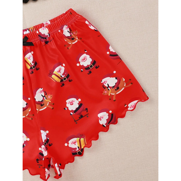 Santa Claus Printed Vest Camisole Top Shorts Home Wear Suit Dame