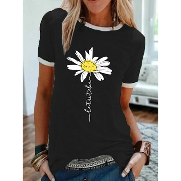 Kvinners Casual Graphic T-skjorter Kort Erme Sommer Bomull Print Tee Topper, Y