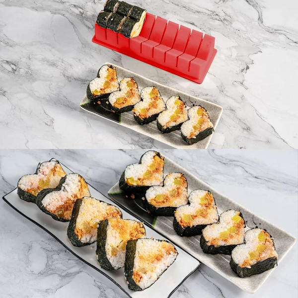 Sushi Making Kit Deluxe Edition med komplett Sushi Set 10 delar plast Sushi Maker Verktyg Komplett med 8 Sushi Ris Rulle Formar Gaffel Spatel DIY Hem Sushi Verktyg (Röd)