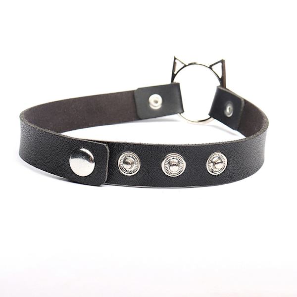 Choker O-ring CAT Kat Kitty Øre Sort PU Læder Kawaii Anime Sort