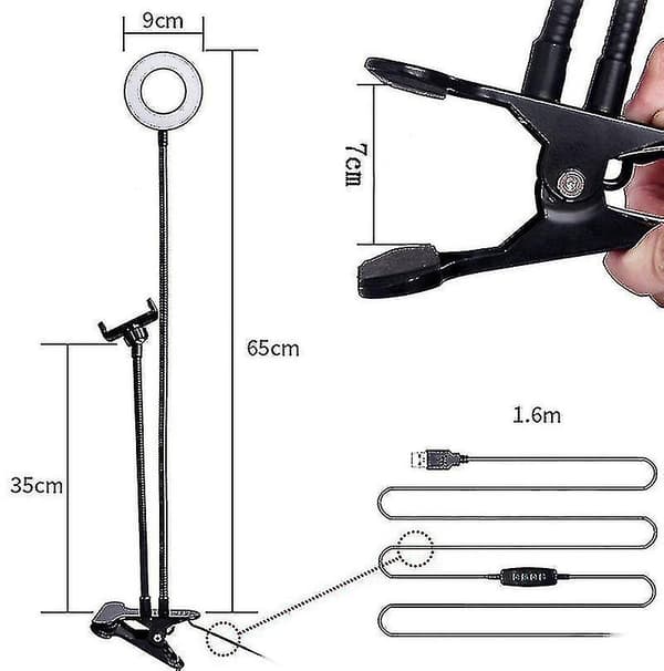 2 i 1 LED Selfie Ringlys Bordfeste Lys Iphone Holder Med Lys