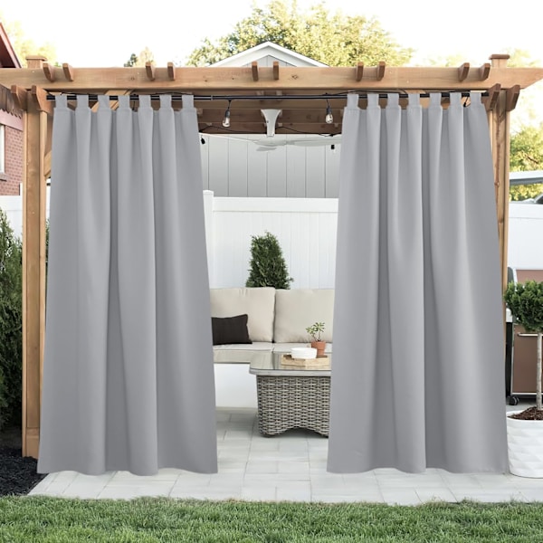 Udendørs mørklægningsgardin - Lysisolerende gardiner og draperier Anti-vind Varme Klar til installation til pergola, terrasse, hus, 107*213 cm, grå, 2 stk