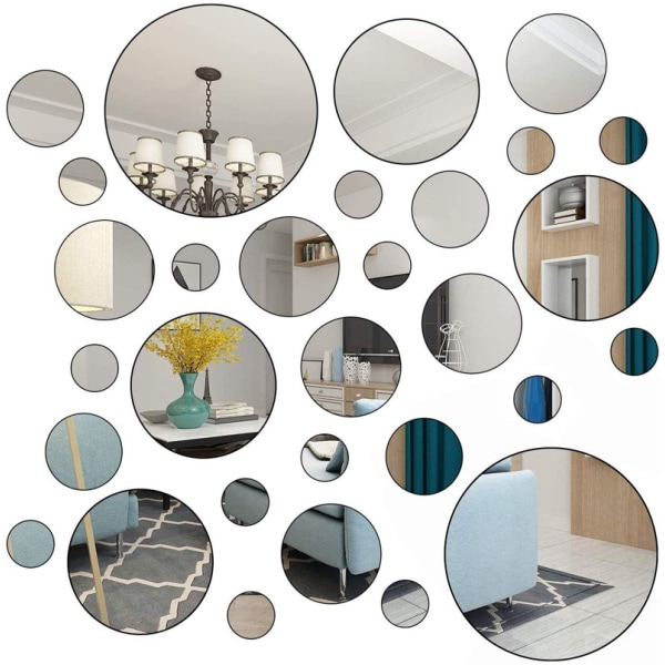 Mirror Wall Stickers, 30 Pcs Mirror Tile Self Adhesive Wall Stickers Acryli