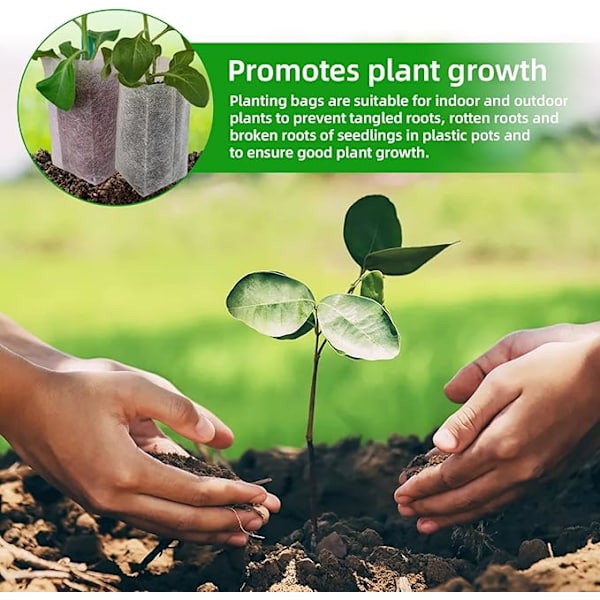 300 stk. planteposer i non-woven materiale, bionedbrydelige planteposer, stofplanteposer, plantesække til hjem, have, drivhus til tomater, blomster, planter