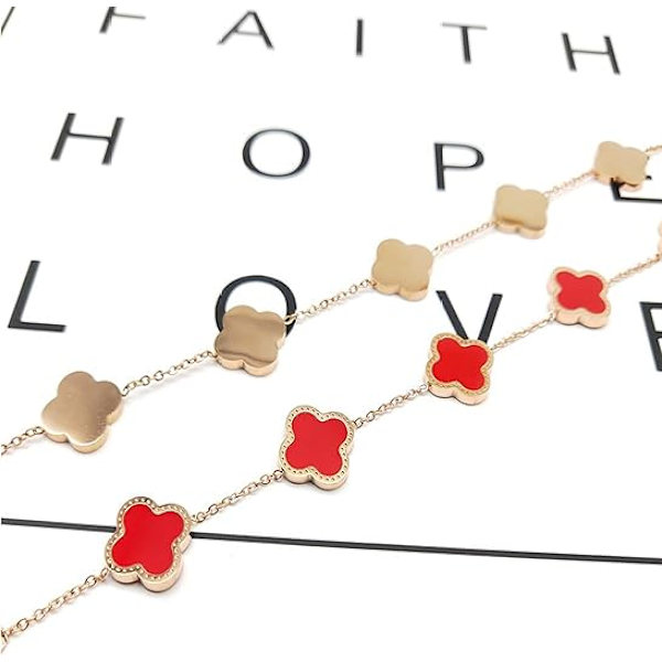18K forgyldt rustfrit stål Lucky 4 Leaf Link Armbånd Håndled