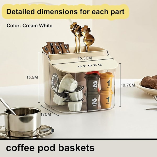 Teepåseförvaring, Kaffekapslar, Socker, Tebox, Tebehållare, Tehylla för Skåp, Bänkskiva (Vit)