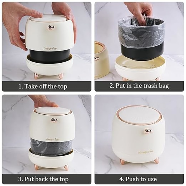 Söt papperskorg med lock för skrivbord 0,4 gal/1,4 l minikorg Dekorativ papperskorg för bänkskiva för kontor hem (beige) 6*6 tum