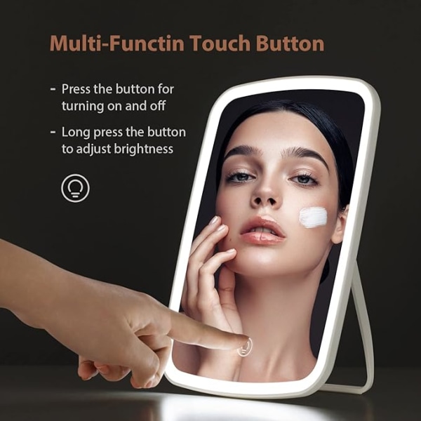 Sminkningsspegel Touch Screen Toalettbordsspegel med LED Ljusstyrka Justerbar Bärbar USB Laddningsbar Vit 9,37*6,61*0,35 tum