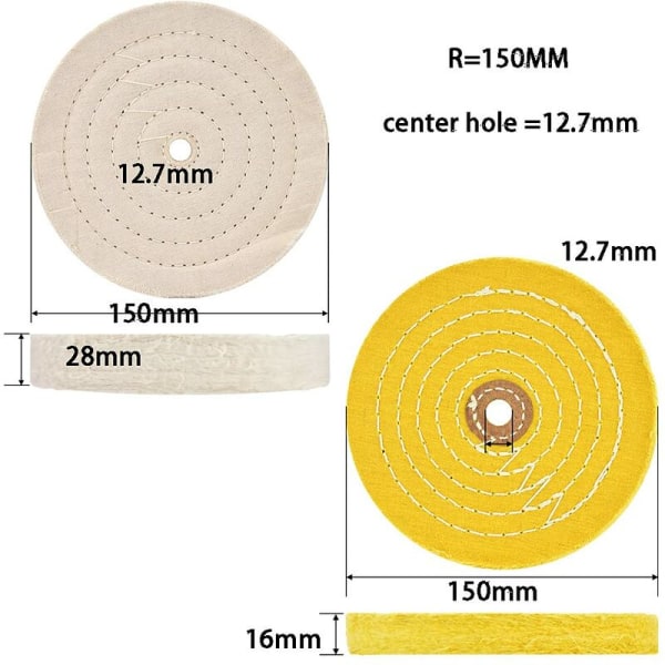 Poleringsskiver til bænk slibemaskine 6\" Hvide og gule poleringsskiver til