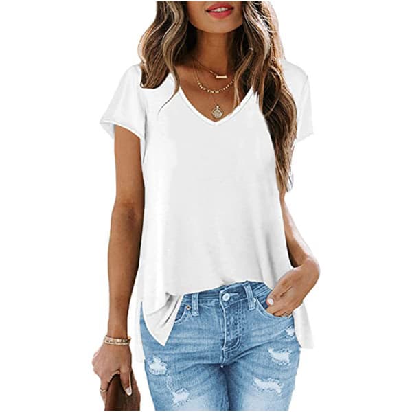 Kvinnors toppar kronblad kortärmad sommar T-shirts lös passform sid split casual
