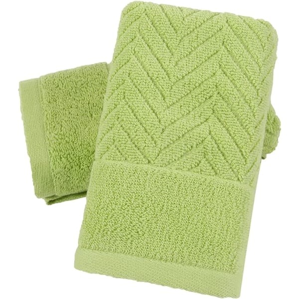 Grønt håndklæde sæt med 2 stribet vævet mønster bomuld Ultra blødt absorberende