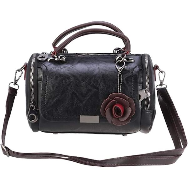 Crossbody Bag Boston Barrel Håndveske med Blomsteranheng for Kvinner