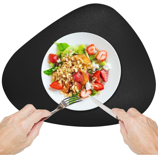 Svarte dekkeservietter sett med 6 for spisebordsmatter, dekkebrikker i kunstskinn