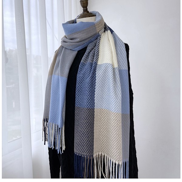 Dame Sjal Skarp Imitation Cashmere Varmt Efterår Vinter Tartanstof Tassel Skarp