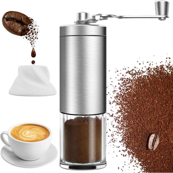 Manuell Kaffekvarn med Keramiska Kvarnar - Precis Handdriven Kaffekvarn - Justerbara Malningsnivåer - för Camping, Hem, Kontor, Utomhus, Resor, Resor