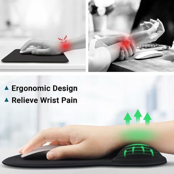 Musematte med gel håndleddstøtte, ergonomisk musematte størrelse L 250x210 mm - Vaskbar