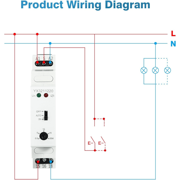 Tidsforsinkelsesrelé, Lystimerbryter Tidsforsinkelsesrelé 220VAC 16A 0,5-20min Forsinkelsesrelé Lysbryter Lysstyring