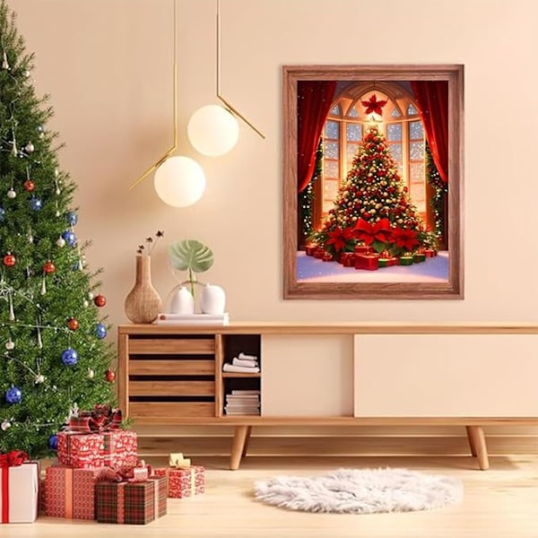 Juldiamantmålning Kit - Julgran Diamantkonst för Vuxna, Julgran Gemmålning Hantverk för Vuxna Hemvägg Dekoration, DIY 5D Gem Art C