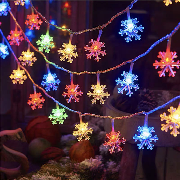 Julljus med snöflingor, 6 meter, 40 LED-lampor, batteridriven