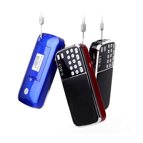 Y-501 Bærbar Radio, 800mAh Radio med Doble Høytalere, LED Lommelykt, Oppladbar Batteri, MP3/AUX/USB/TF Kompatibel (Svart)