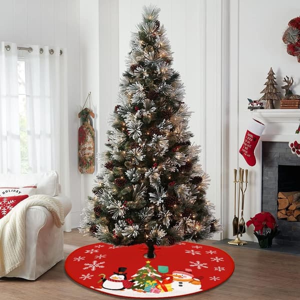 Rund Julgransskydd, 90*90cm, Mjuk Polyester Julgransdekoration, Snögubbe Pingvinmönster