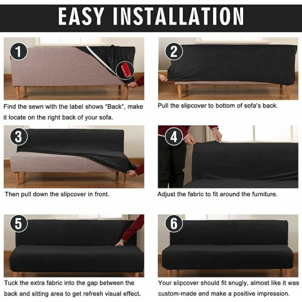 Ensfarget sammenleggbar sofaovertrekk for sovesofa, svart polyester for innendørs og utendørs møbelbeskyttelse