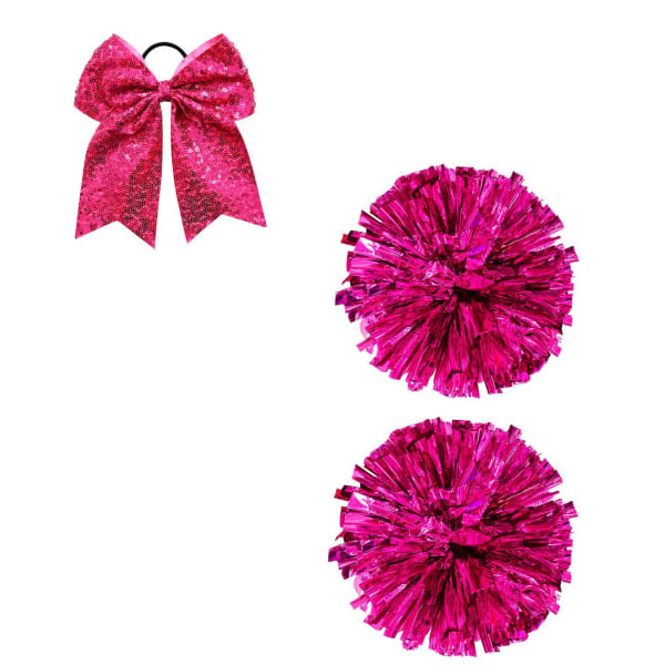 3 stk Cheerleading Pom Poms og stor Cheer Hair Bow for Girl, Metallic Pom